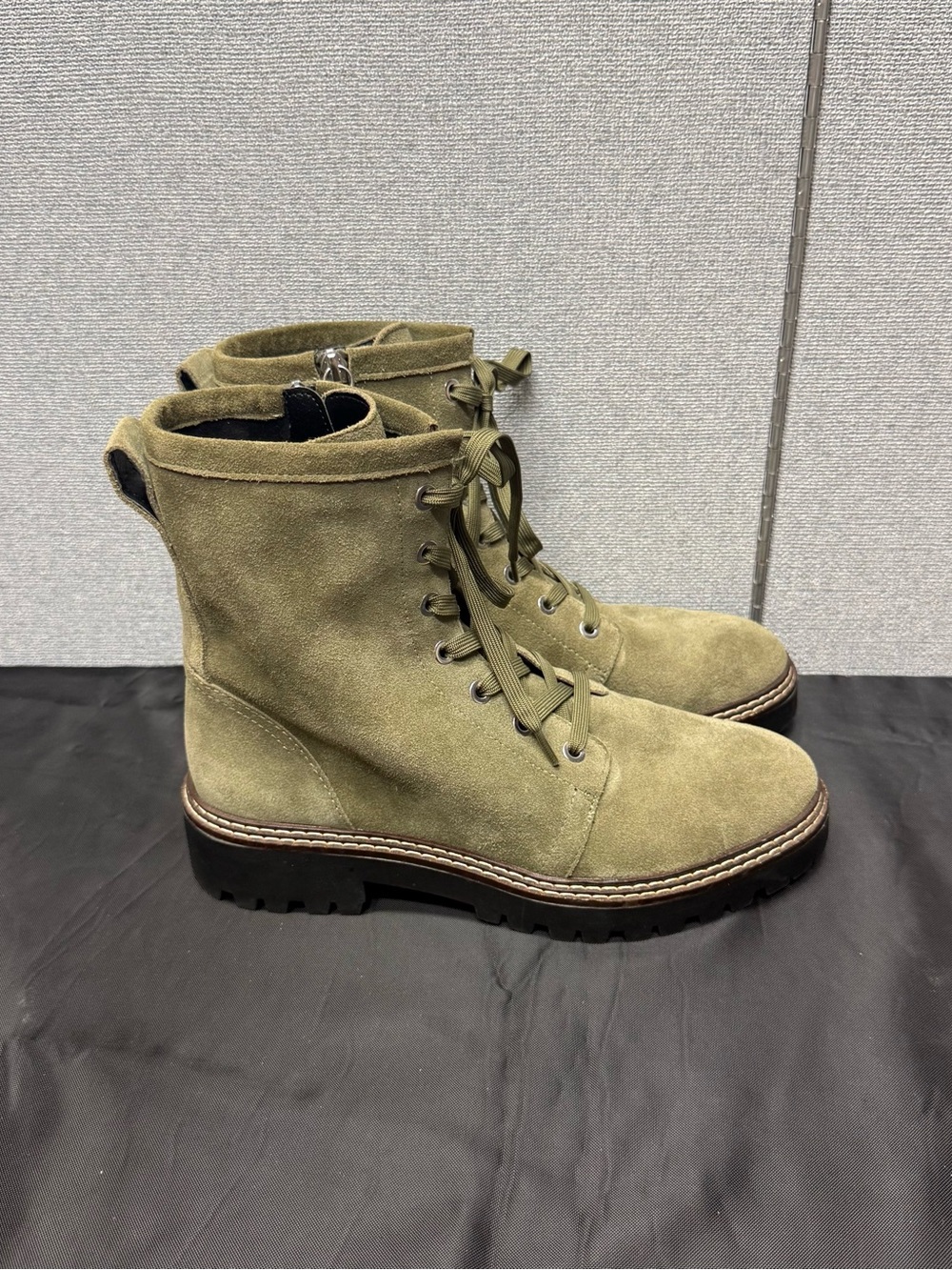 Nordstrom Olive Green Suede Lace-Up Combat Boots